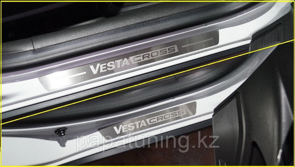 Накладки на пороги (лист шлифованный надпись Vesta Cross) ТСС для Lada Vesta Cross 2022- - фото 1 - id-p114563070