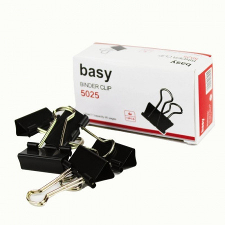 Зажимы для бумаг BASY, 25 мм, черные, (12 шт) - фото 1 - id-p114563082