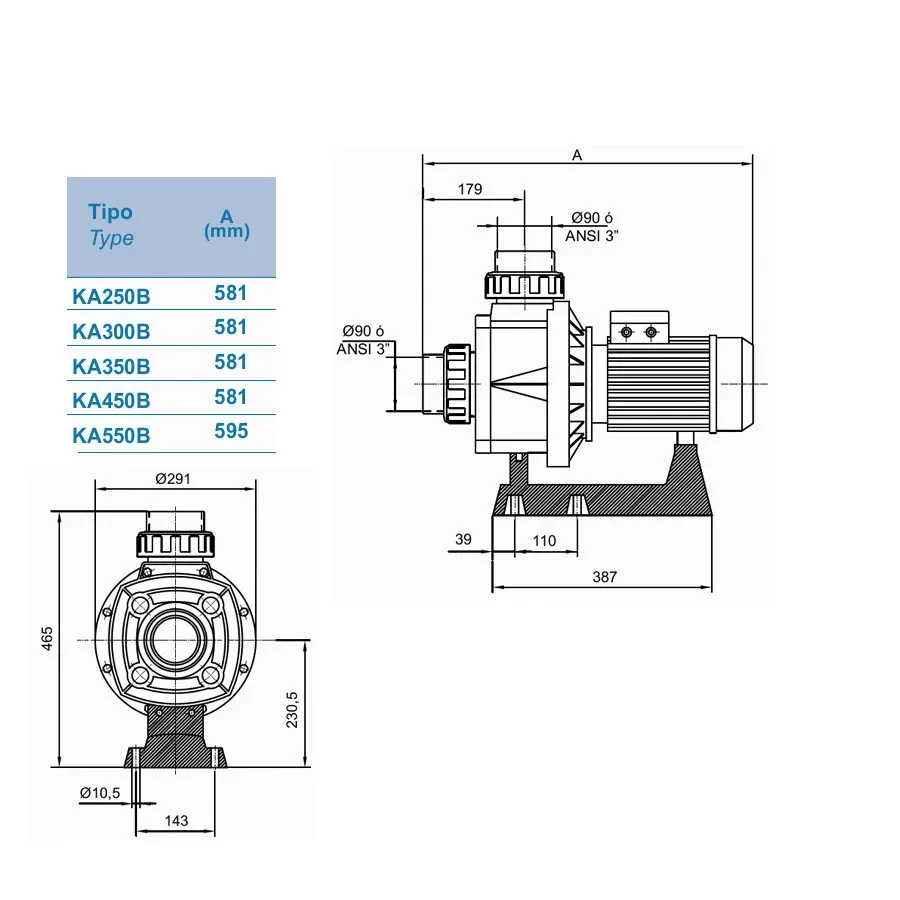 Насос для бассейна Kripsol Karpa KA-550 без префильтра (Производительность 78 м3/ч) - фото 4 - id-p114600380