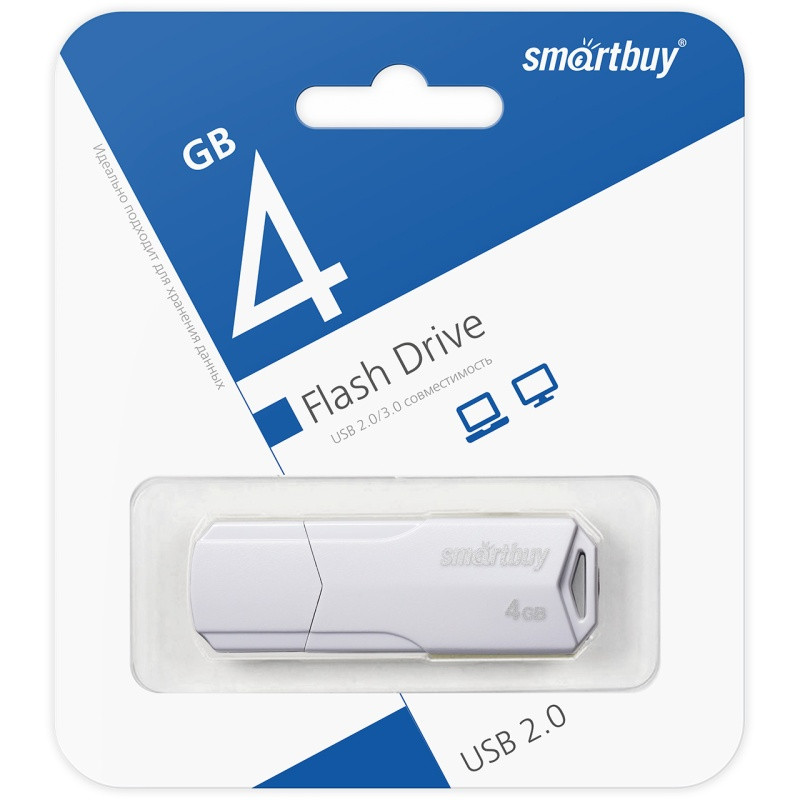 USB накопитель Smartbuy 4GB Clue White - фото 1 - id-p114600545