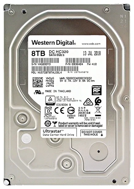 Жёсткий диск HDD 8 Tb SATA 6Gb/s Western Digital Ultrastar HUS728T8TALE6L4 3.5" 7200rpm 256Mb