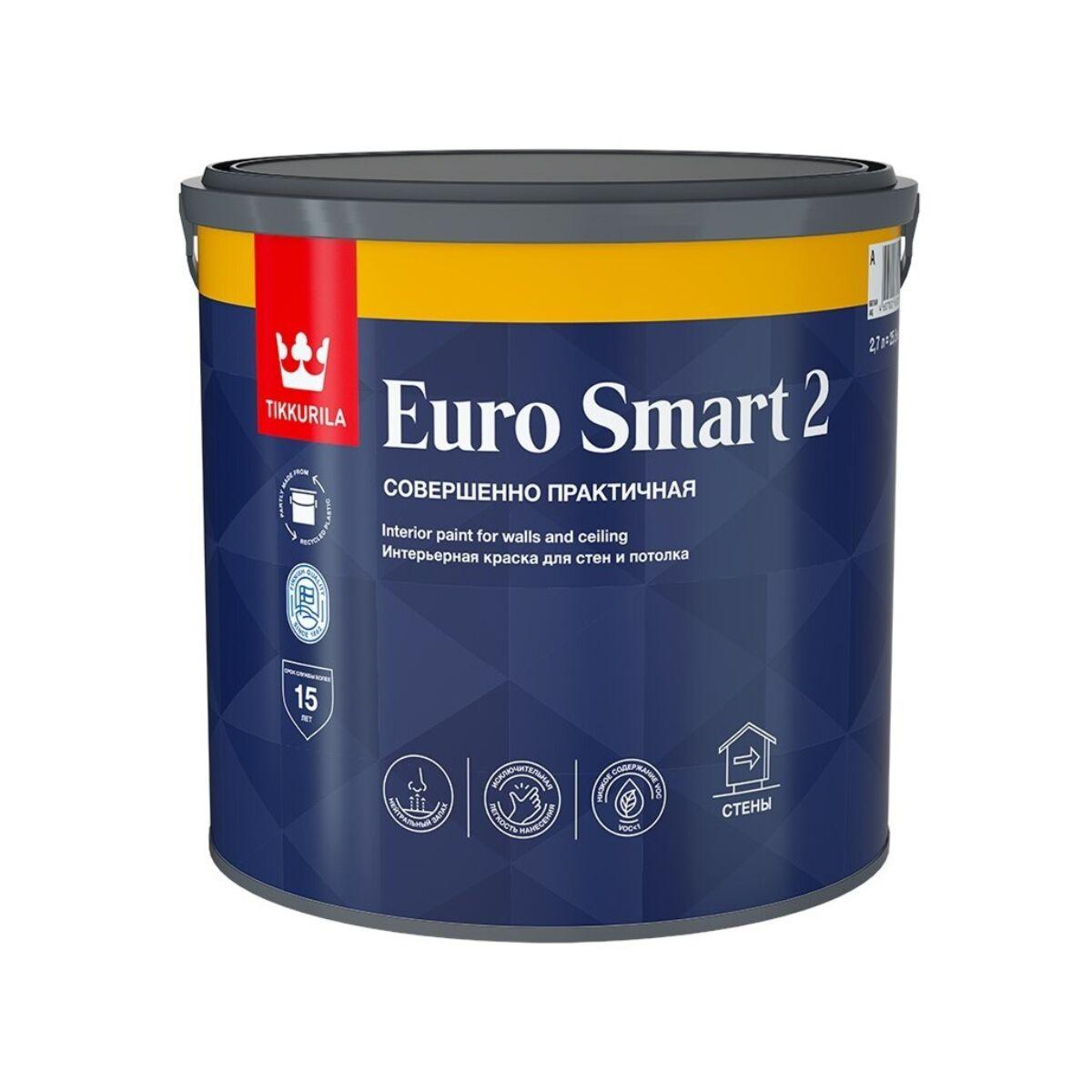 TIKKURILA Краска интерьерная EURO SMART 2 A гл/мат 0,9л - фото 1 - id-p114614981