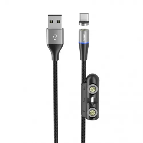Кабель Olmio MagCable 3in1 USB 2.0 - microUSB/typeC/8-pin 1 2м 3A текстильная оплетка черный - фото 1 - id-p112907083