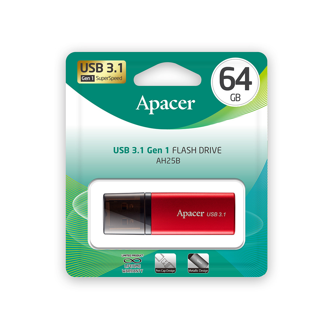 USB Флэш Apacer AH25B AP64GAH25BR-1 64GB USB 3.1 Красный - фото 3 - id-p80211663