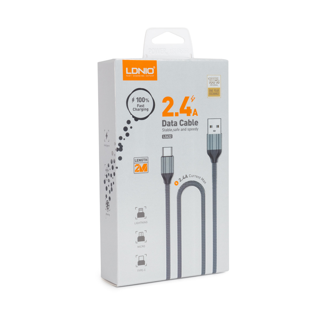 Интерфейсный кабель LDNIO Lightning (Iphone) LS432 2.4A TPE Алюминий 2м Серый - фото 3 - id-p103701284
