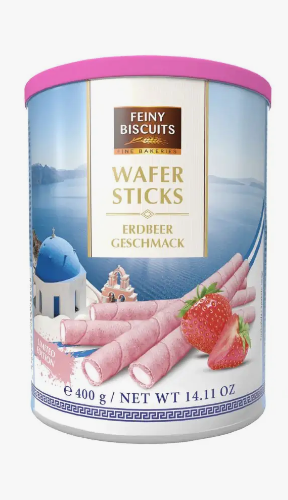 Вафельные Палочки Feiny Biscuits Wafel sticks с клубнично-кремовой начинкой 400гр. ж/б банка