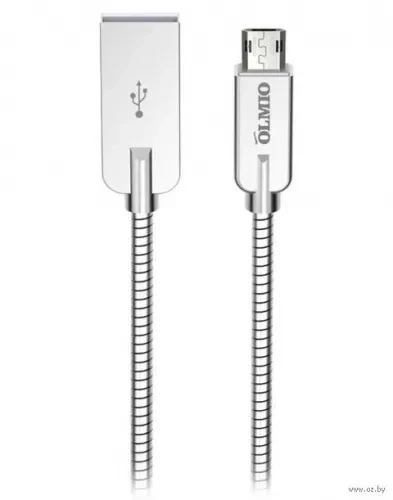 Кабель OLMIO STEELY USB 2.0 - microUSB 1.2м 2.1A серый - фото 1 - id-p98691554