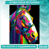 Алмазная мозаика "Яркий конь" (30х40 с подрамником)
