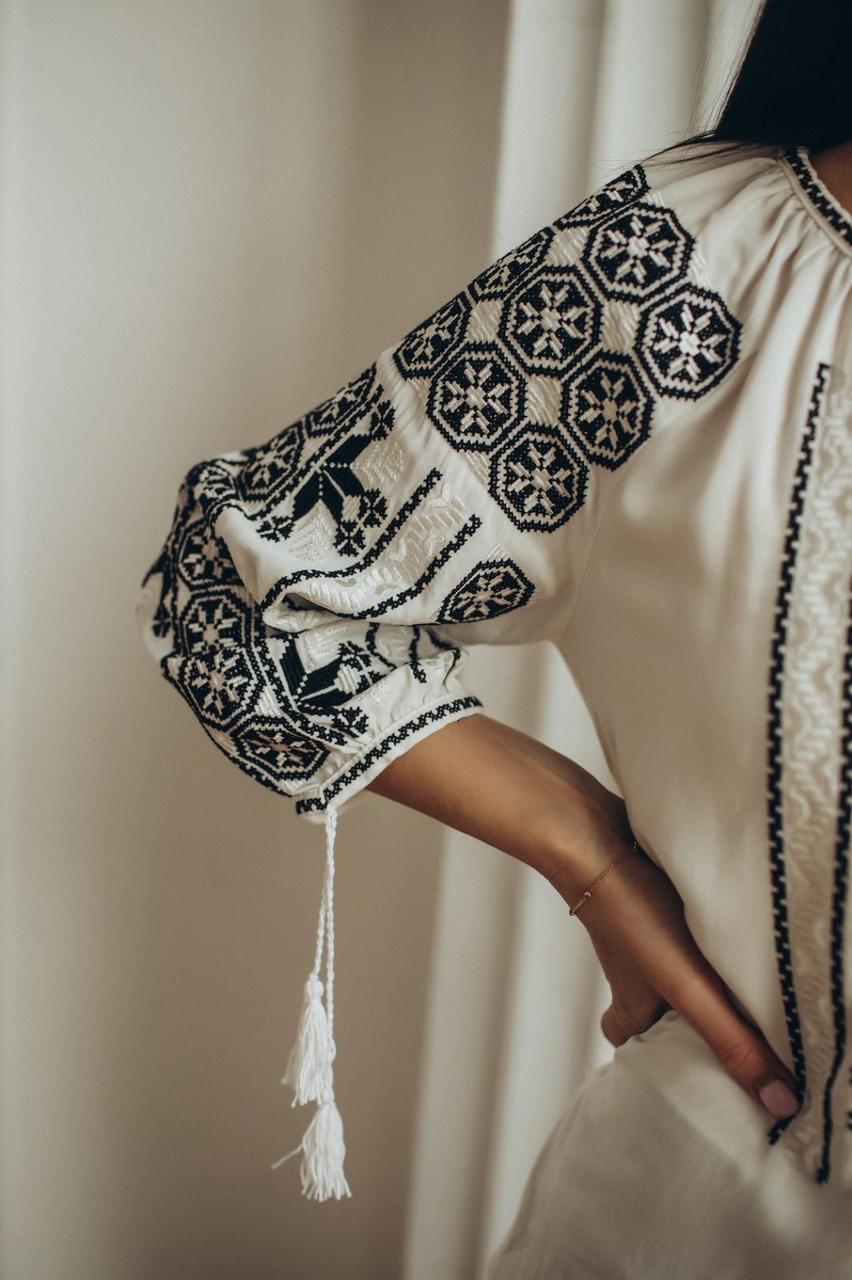 Женская вышиванка Румынка, рукав 3/4, белый лён - фото 3 - id-p114666381