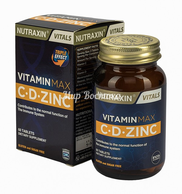 Витамины C, D и Цинк Vitamin Max Nutraxin (60 таблеток, Турция)