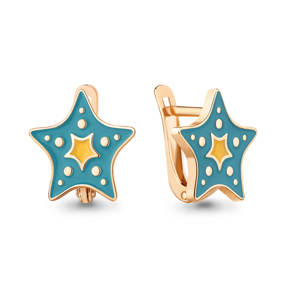 Серебряные детские серьги Эмаль Aquamarine 34511.6 серебро с позолотой вставка эмаль коллекц. Happy