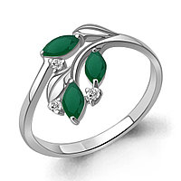 Кольцо из серебра Агат зеленый Фианит Aquamarine 6991809А.5 покрыто родием