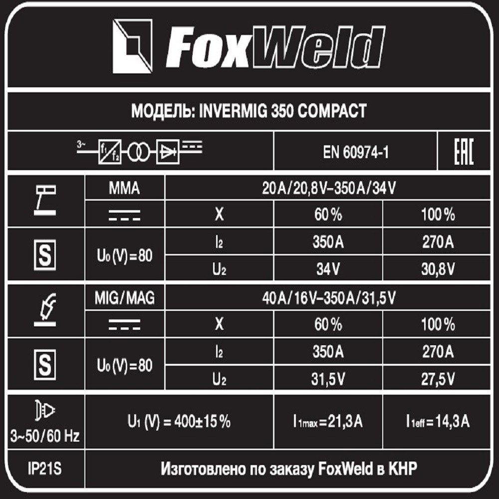 Сварочный полуавтомат FoxWeld INVERMIG 350 COMPACT - фото 10 - id-p114676124
