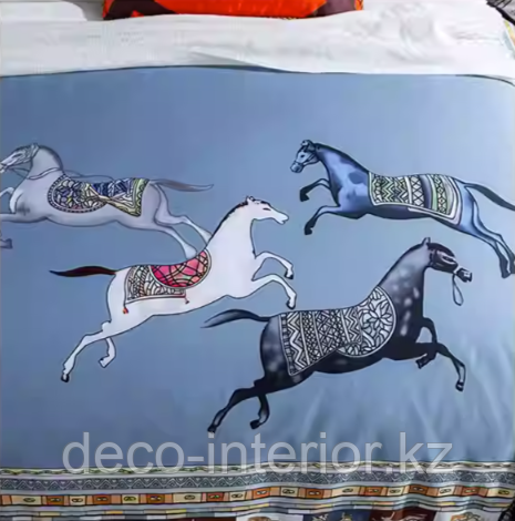 Комплект сатинового постельного белья двуспальный king-size HERMES сатин LUX с лошадьми - фото 9 - id-p110478325