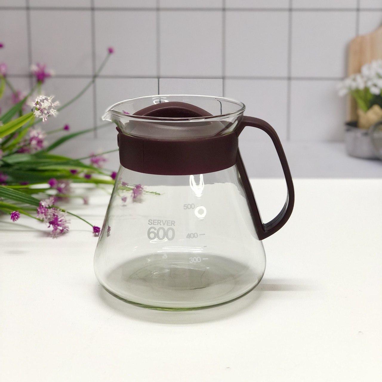 Чайник заварочный стеклянный с удобной съемной ручкой для заварки кофе, чая 600 мл XMS-60 в ассортименте корич - фото 1 - id-p85188473