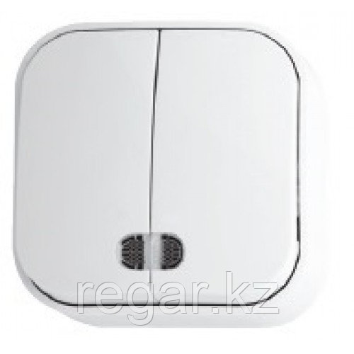 Выключатель 2-клавишный с подсветкой белый EVA, фото 1