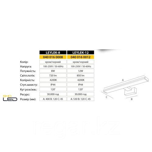 Подсветка зеркал-картин LED "LEYLEK-12" 12W 4200K (040-016-0012-010) - фото 2 - id-p114716591