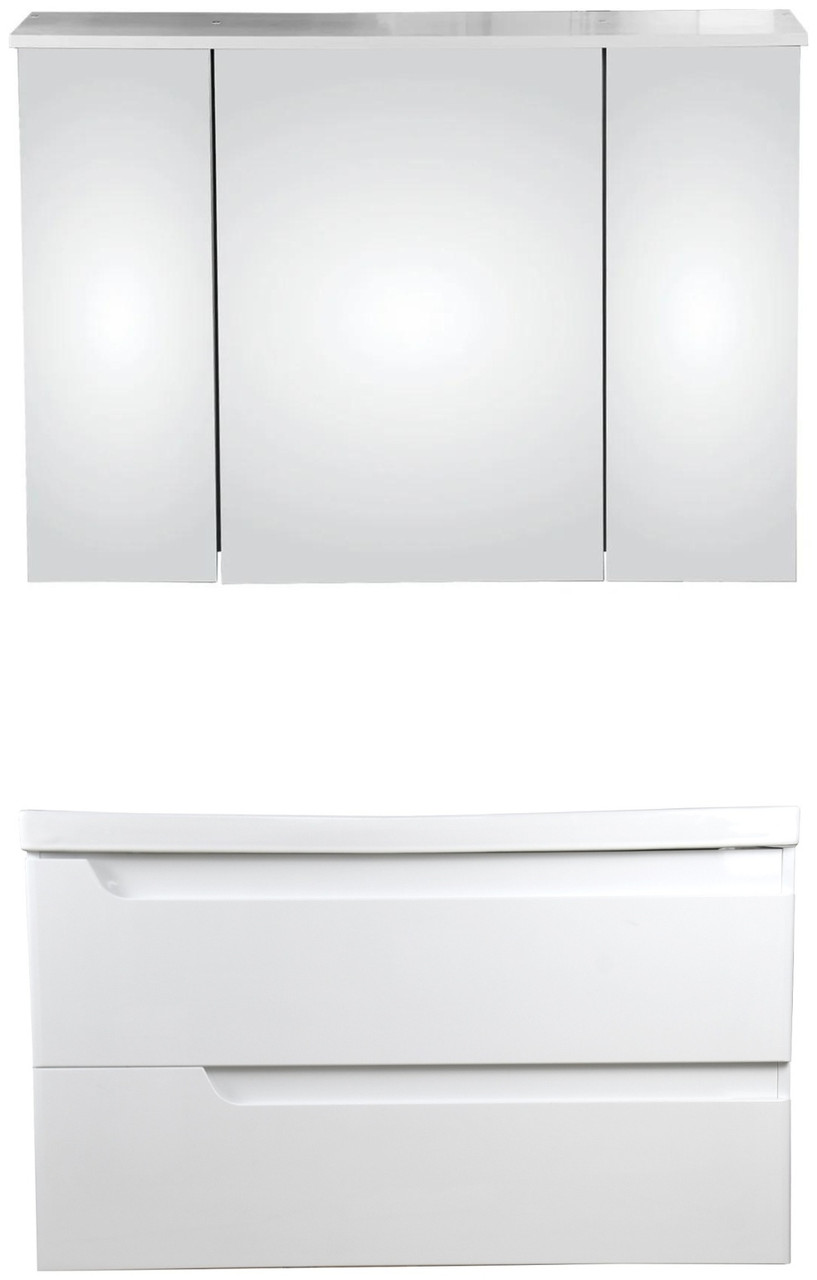 Комплект для ванны Милано 100 подвесная (тумба под раковину, раковина, зеркальный шкаф)