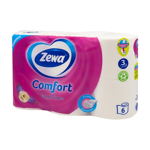 Туалетная бумага Zeva Comfort, трехслойная, 6шт/упак - фото 1 - id-p114728418