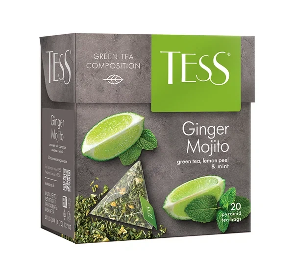 Зеленый чай TESS с цедрой лимона и мятой Ginger Mojito в пирамидках 20шт - фото 1 - id-p114728604