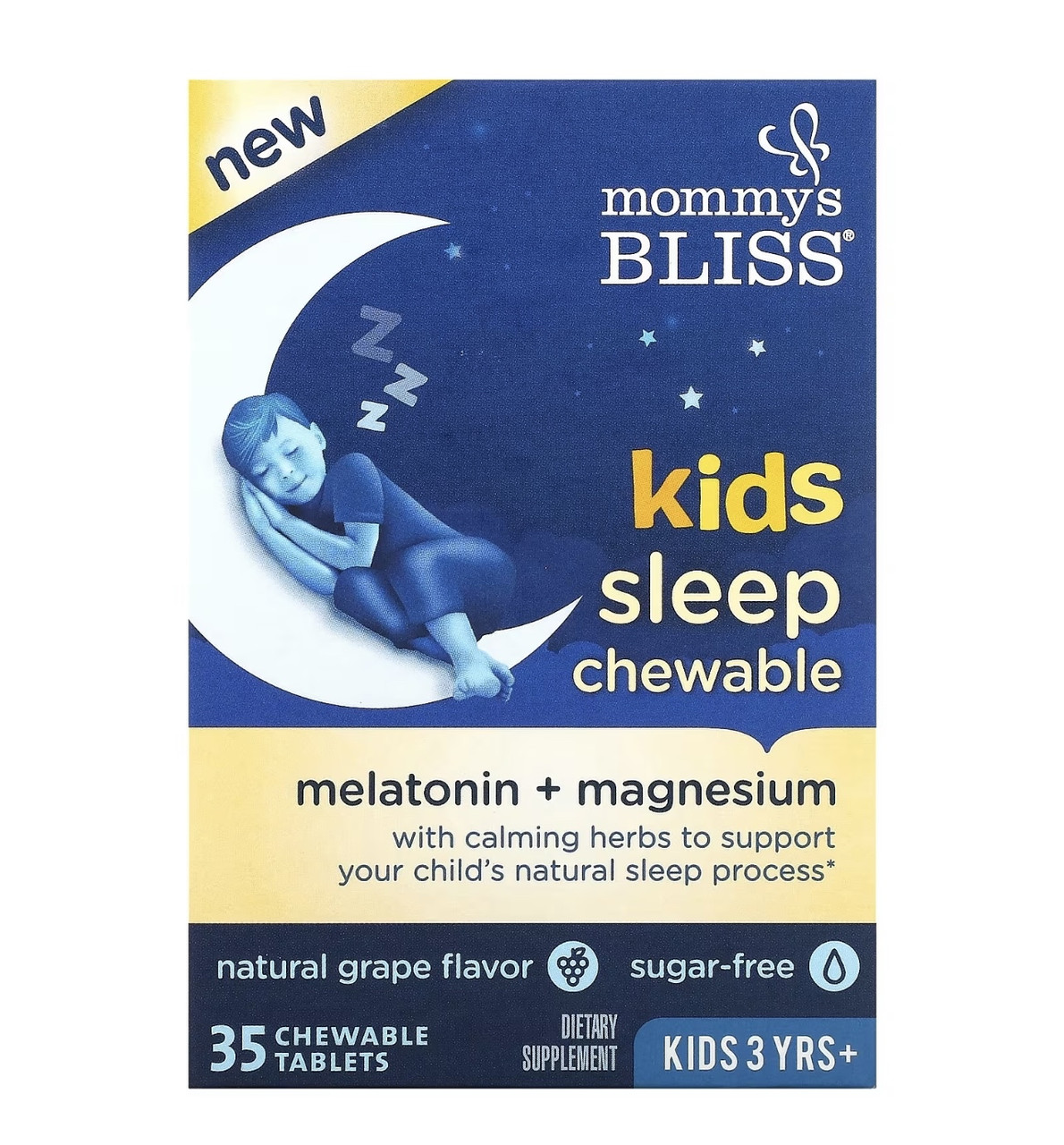 Mommys bliss детские жевательные таблетки для сна, мелатонин+магний, 35 таблеток - фото 1 - id-p114732665