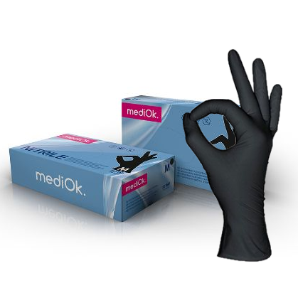 Перчатки одноразовые нитриловые MEDIOK, размер S. M. L, 100шт/50пар, черные - фото 1 - id-p114741526