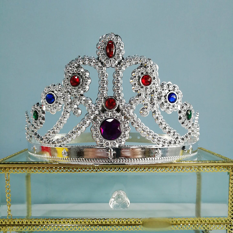 Детская корона серебристая с разноцветными камнями фиолетовая - фото 2 - id-p114741960