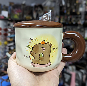 Кружка в виде капибары с ложкой Коричневый