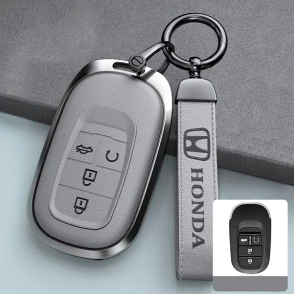 Кожаный, защитный чехол для ключа от автомобиля на Honda e:NS1 (Белый)