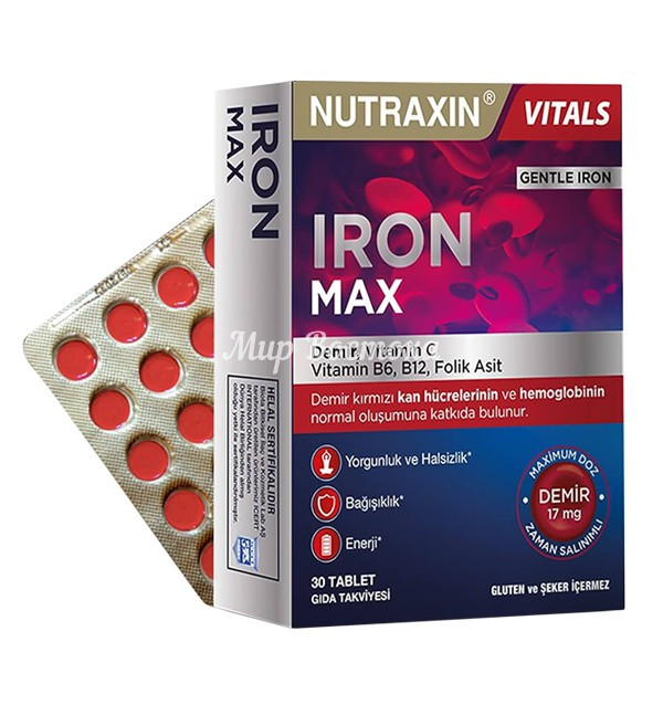Железо и витамин С для здоровья Iron Max Nutraxin (30 таблеток, Турция)