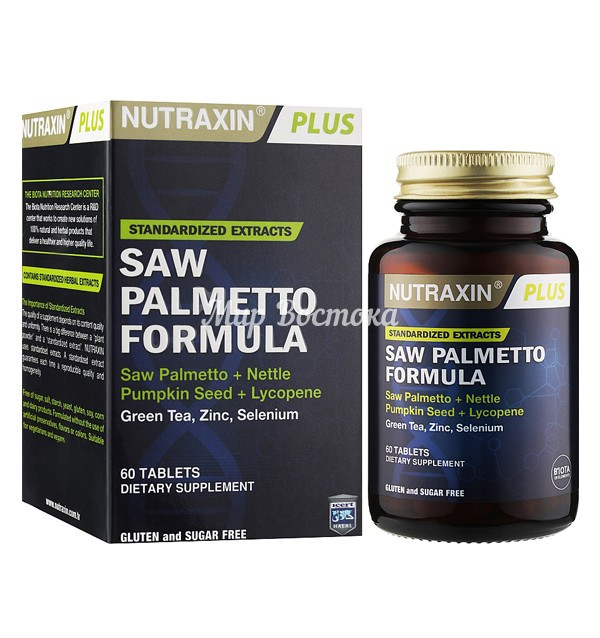 Средство для мужского здоровья и от простатита и облысения Saw Palmetto Formula Nutraxin (60 таблеток, Турция)