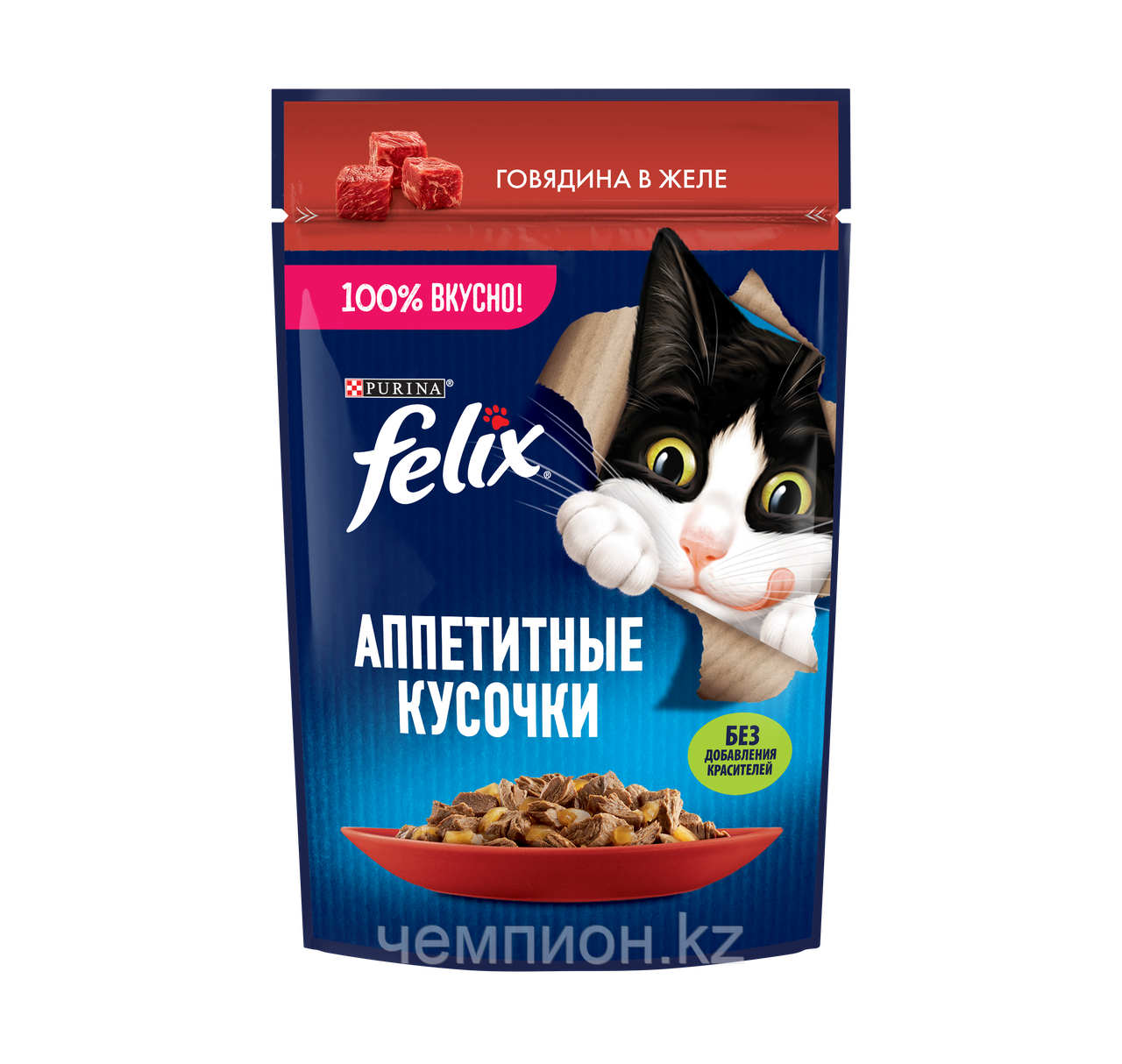 Felix, Феликс кусочки с говядиной в желе для кошек, пауч*75гр