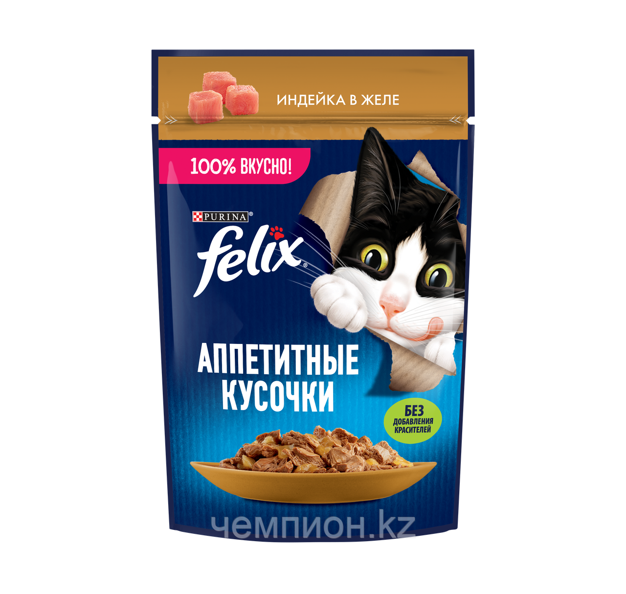 Felix, Феликс кусочки с индейкой в желе для кошек, пауч*75гр