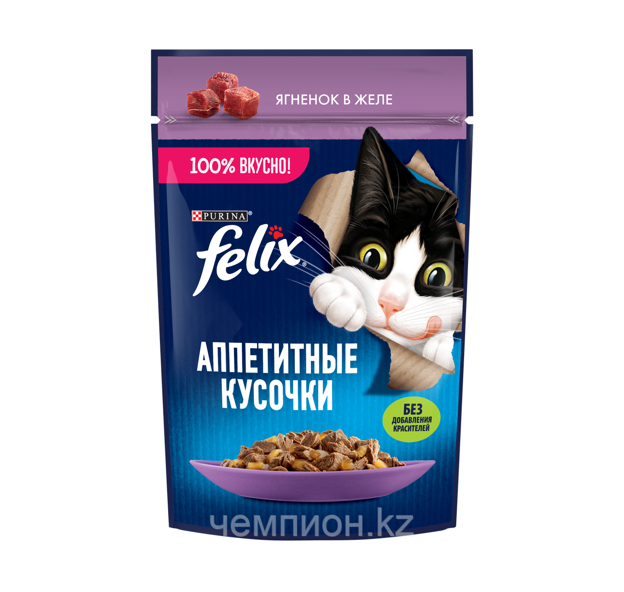 Felix, Феликс кусочки с ягнёнком в желе для кошек, пауч*75гр
