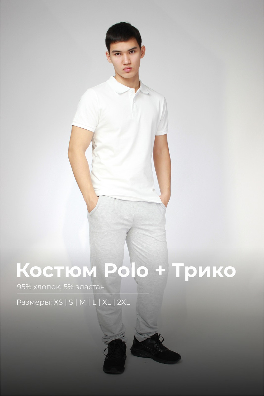 Костюм футболка Polo и трико 2-хнитка белый серый