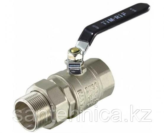 Кран шаровой никель STRONG прямой Ду32 (1 1/4") "П/М" с америк. ручка рычаг TIM (3/12)
