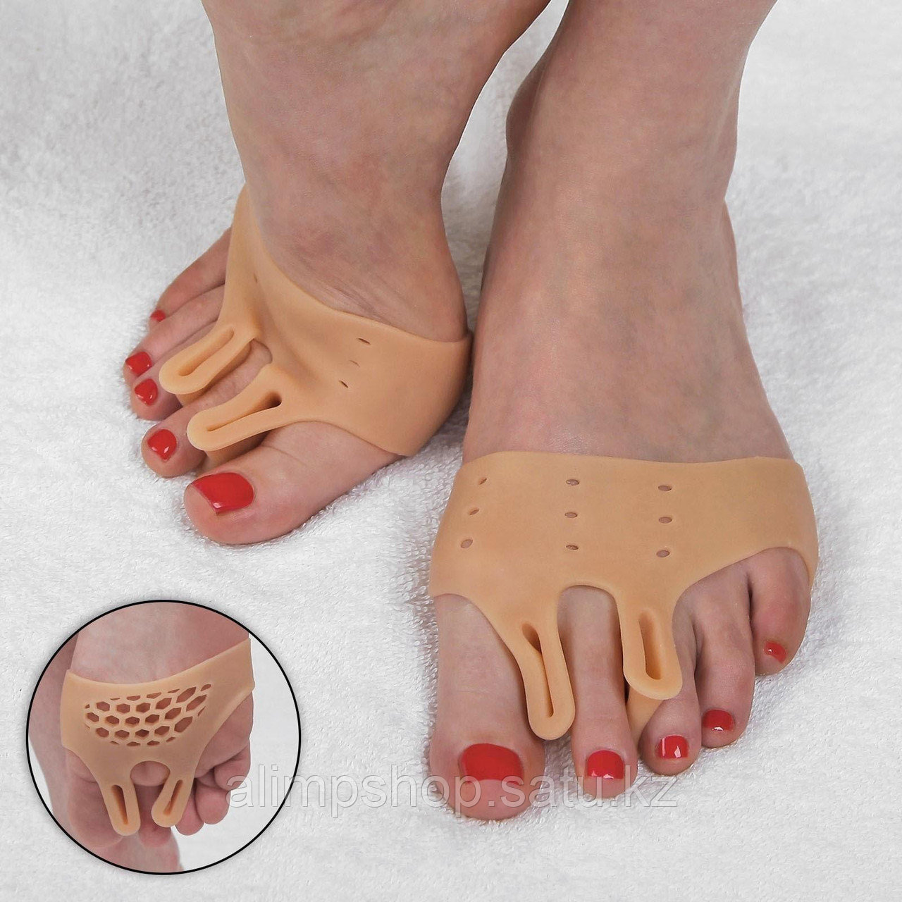 Корректоры-разделители для пальцев ног, на манжете, дышащие, 2 разделителя, силиконовые, 8 × 7 см, пара, цвет - фото 2 - id-p114730970