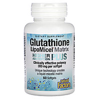 БАД Глутатион, мицеллярная форма, Glutathione LipoMicel Matrix, 300 мг, 60 капсул, Natural Factors