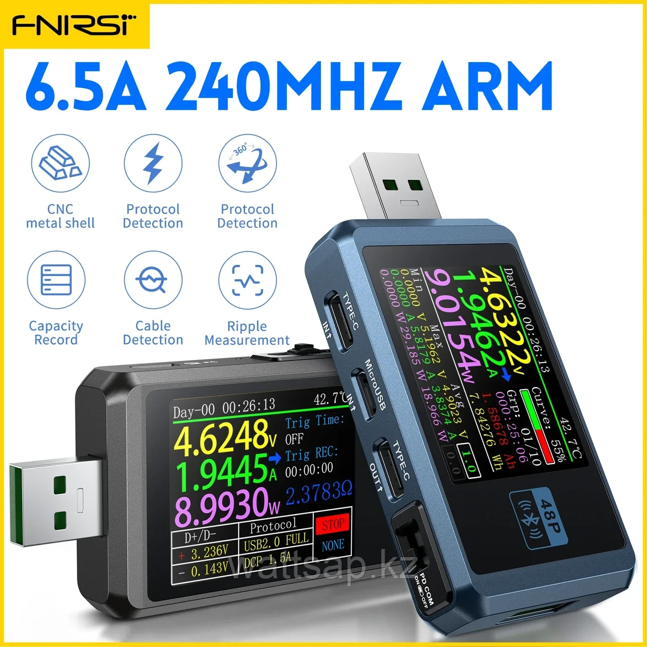 USB-тестер FNIRSI FNB48P цифровой вольтметр амперметр - фото 2 - id-p114863433
