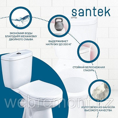 Унитаз-компакт Santek Анимо с горизонтальным выпуском, стандарт- 2 реж., дюропласт, 1WH302132