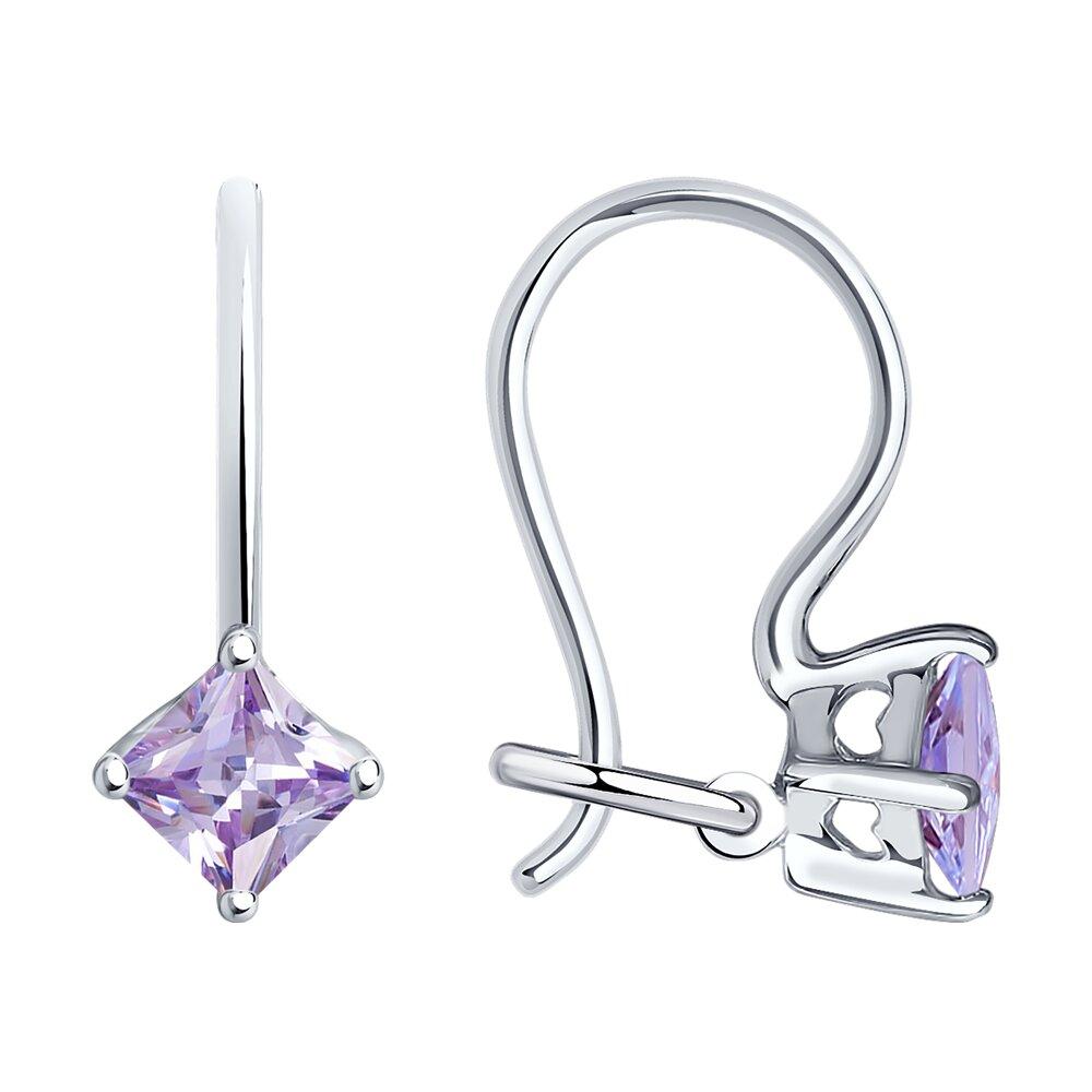 Серьги из серебра с сиреневыми фианитами SOKOLOV 94020584 серебро с родием, с французким замком, фото 1