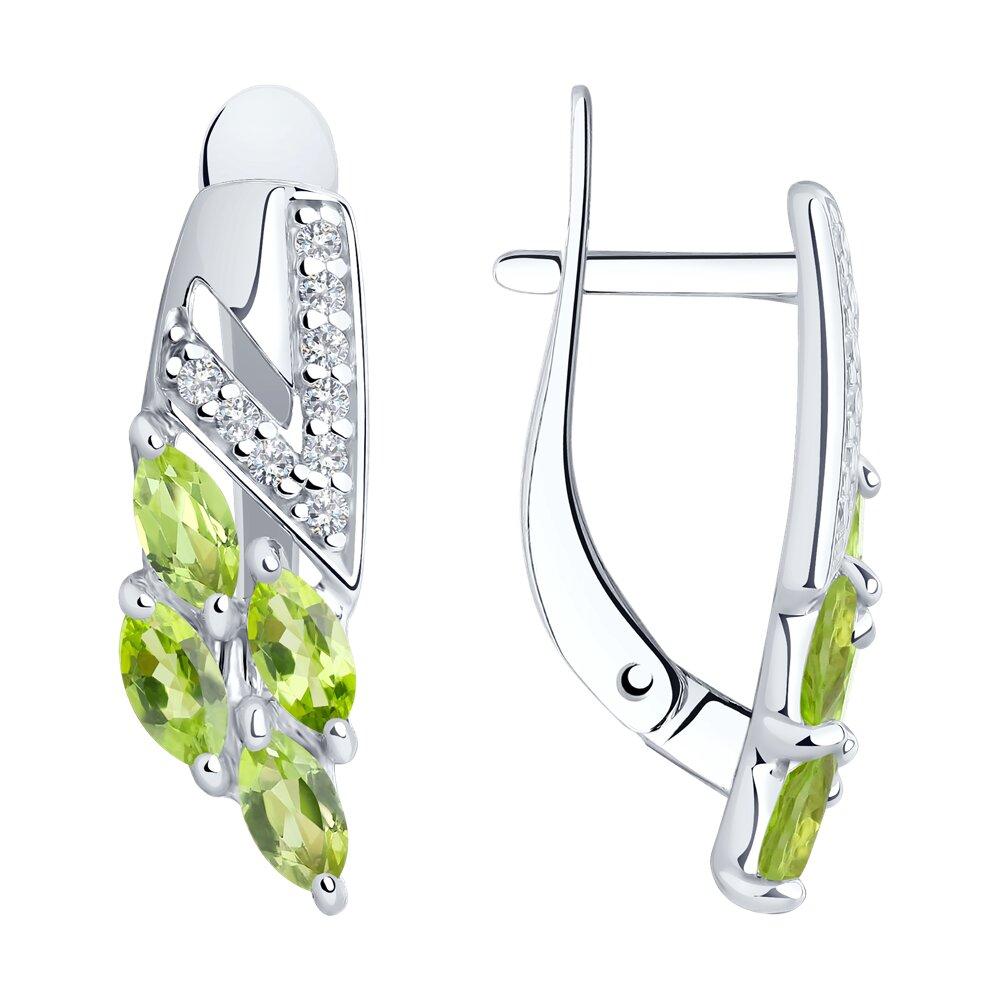 Серьги из серебра с хризолитами и фианитами SOKOLOV 92021758 серебро с родием, с английским замком, фото 1