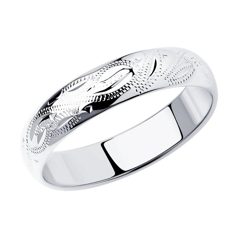 Обручальное кольцо из серебра с гравировкой SOKOLOV 94110016 покрыто  родием