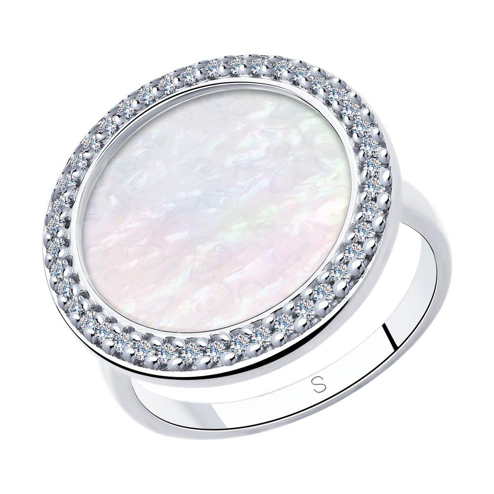 Кольцо из серебра с перламутром и фианитами SOKOLOV 94013021 покрыто  родием