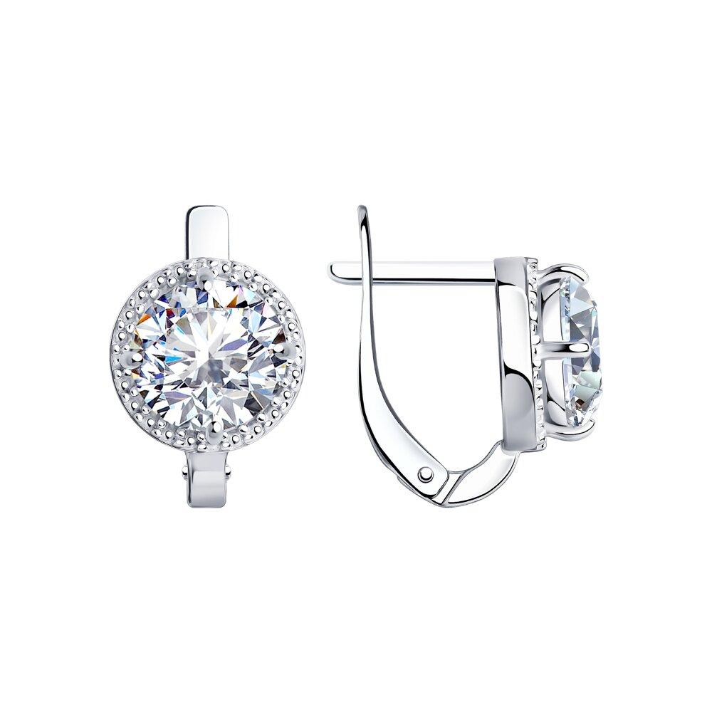 Серьги из серебра с фианитами SOKOLOV 94020412 серебро с родием, с английским замком, фото 1