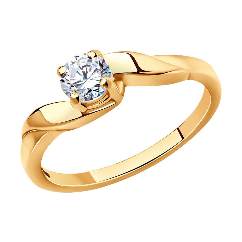Позолоченное кольцо для помолвки с фианитом SOKOLOV 93010021 позолота