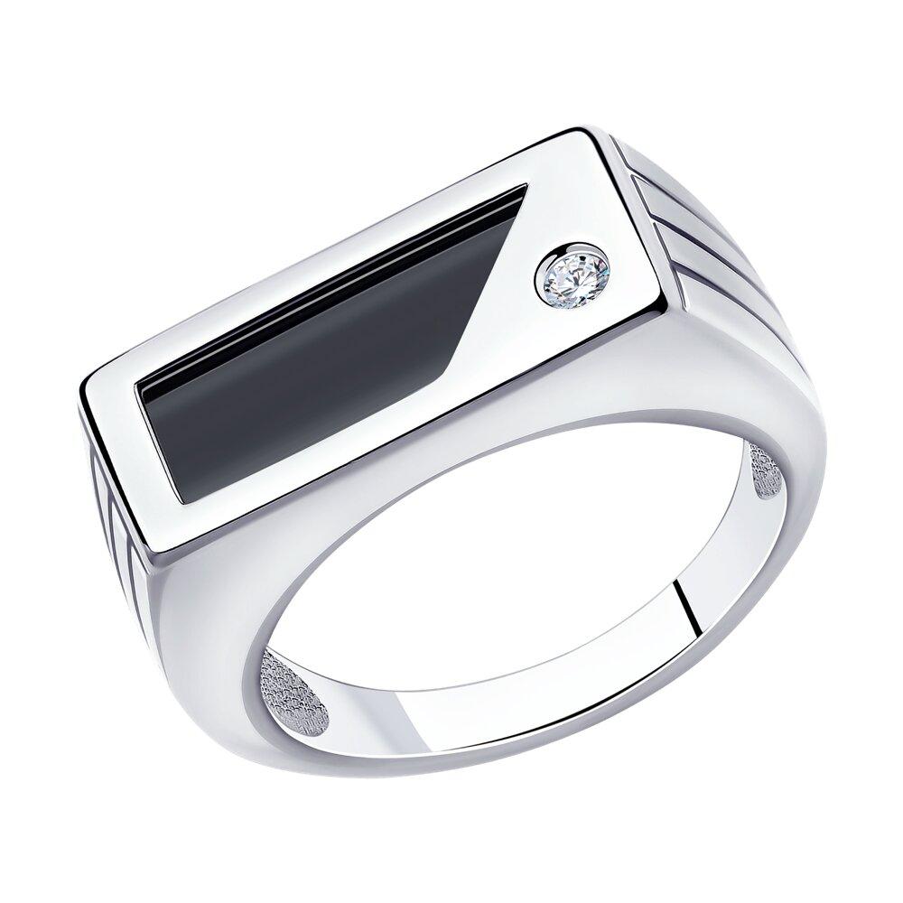 Кольцо из серебра с ониксом и фианитом Diamant 94-112-00562-1 покрыто  родием