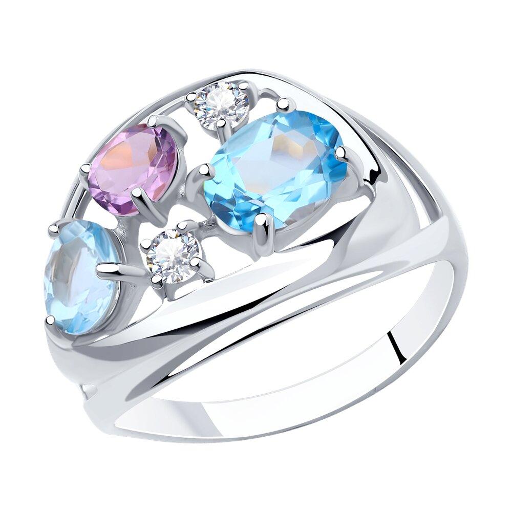 Кольцо из серебра с миксом камней Diamant 94-310-00660-2 покрыто родием - фото 1 - id-p83966462
