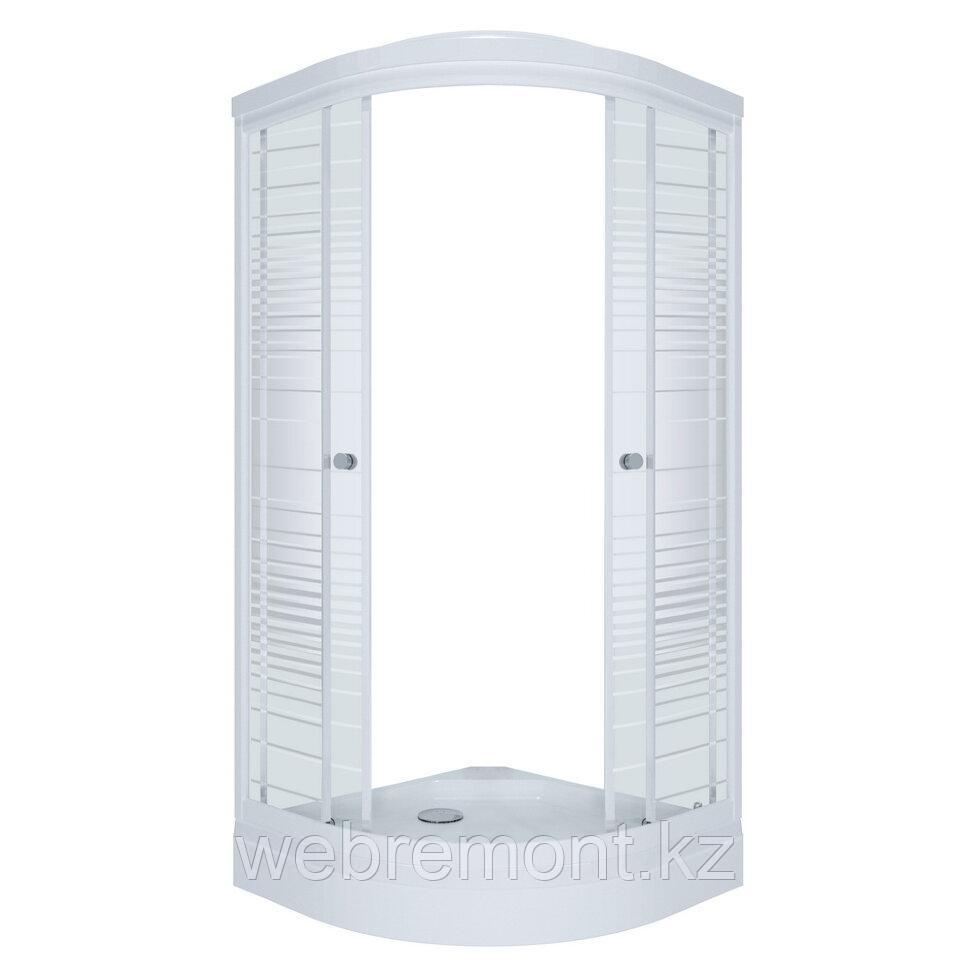 Душевое ограждение ТРИТОН "Стандарт 90*90 А"  1/4 круга, низкий поддон, Аква, Полосы, Белый  (3 места+сифон D9