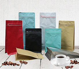 Пакет для кофе 250 грамм (квадропак, с клапаном дегазации) коричневый